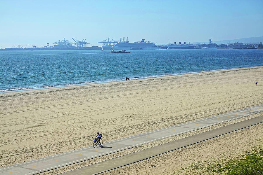 Long Beach California Bike Path and Port of LA in Background Photograph by Toby McGuire