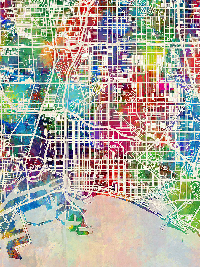 Long Beach California City Street Map #60 Digital Art by Michael Tompsett