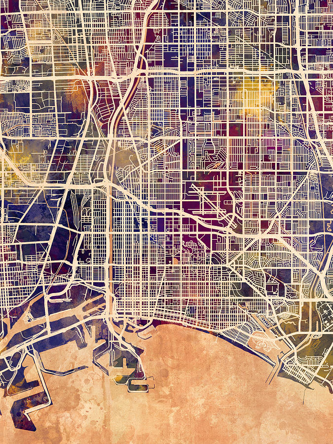 Long Beach California City Street Map #62 Digital Art by Michael Tompsett