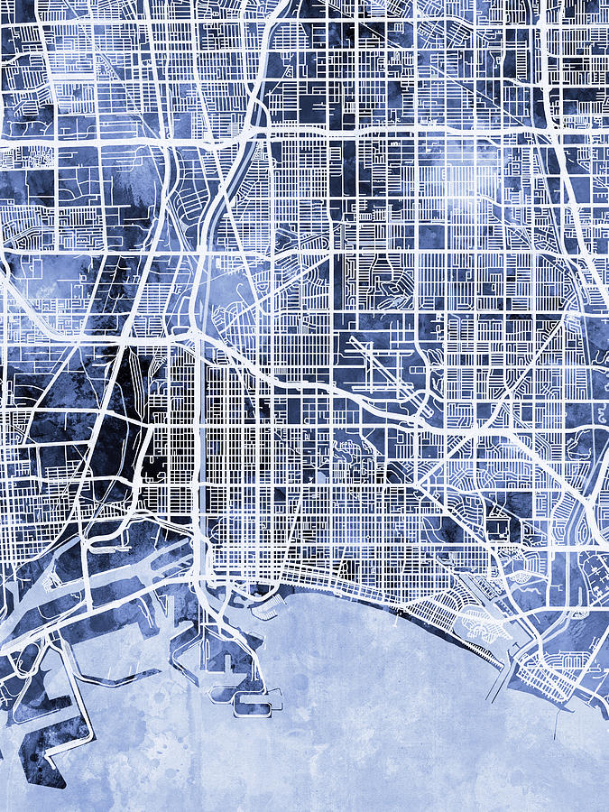 Long Beach California City Street Map #63 Digital Art by Michael Tompsett