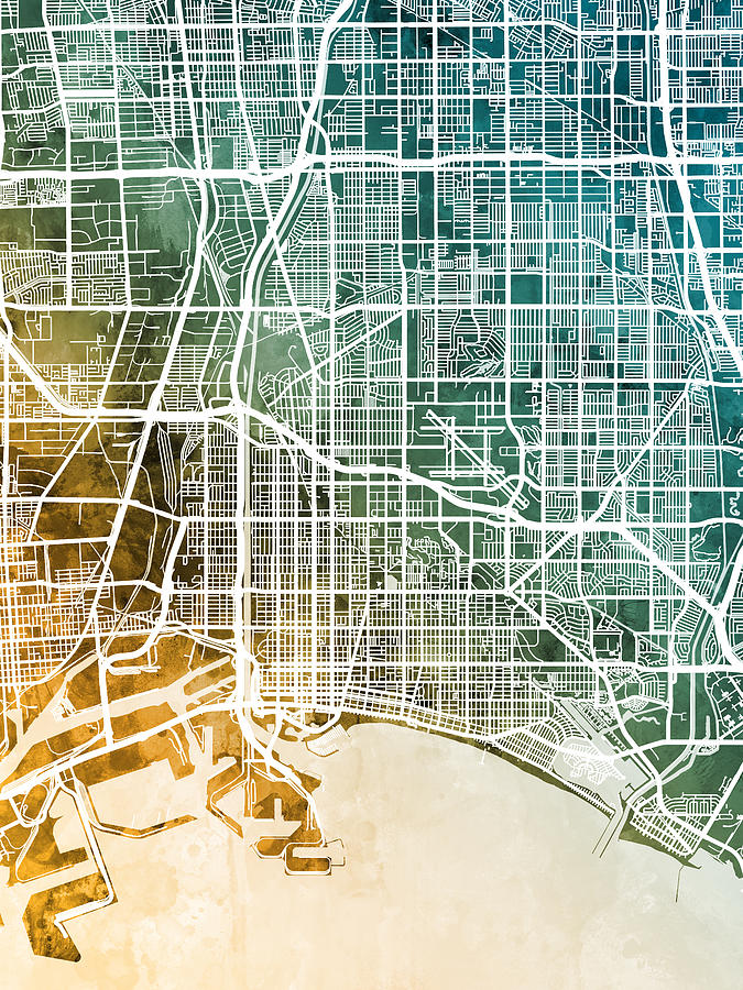 Long Beach California City Street Map #65 Digital Art by Michael Tompsett