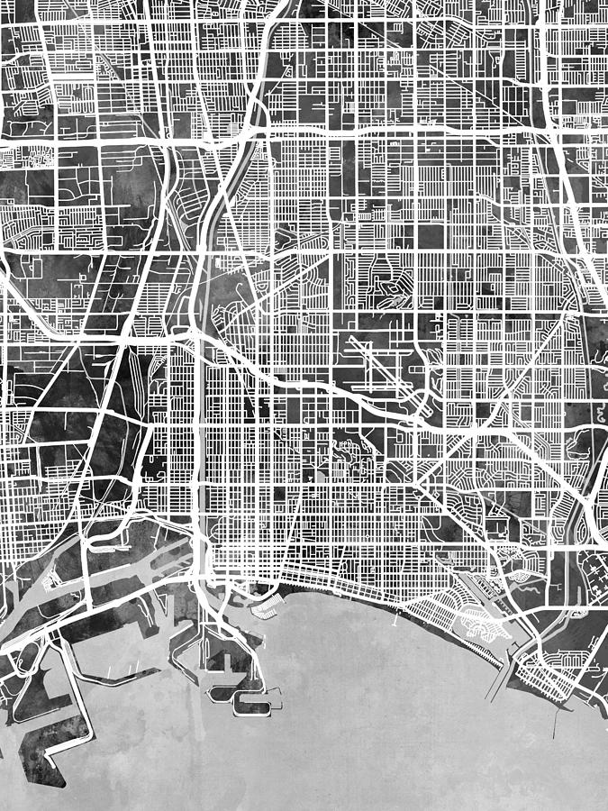 Long Beach California City Street Map Digital Art by Michael Tompsett