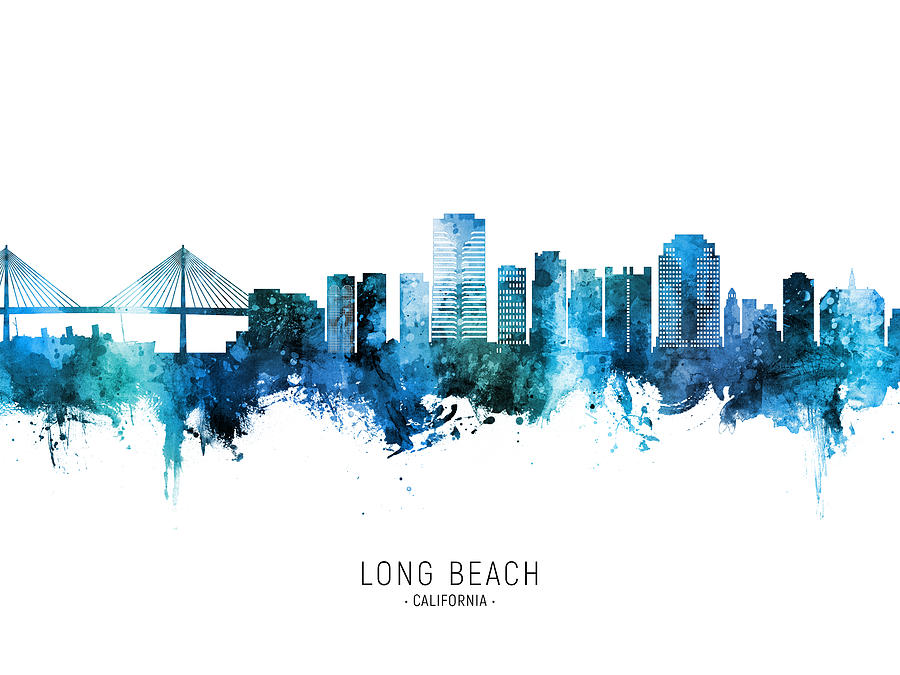 Long Beach Digital Art - Long Beach California Skyline #52 by Michael Tompsett