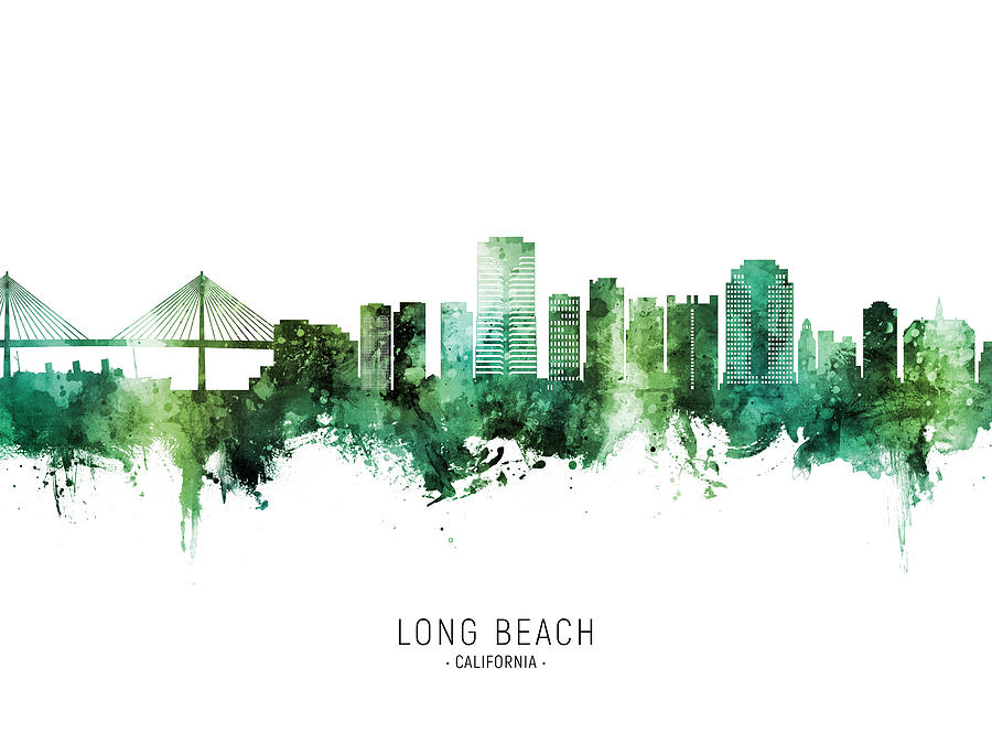 Long Beach California Skyline #74 Digital Art by Michael Tompsett