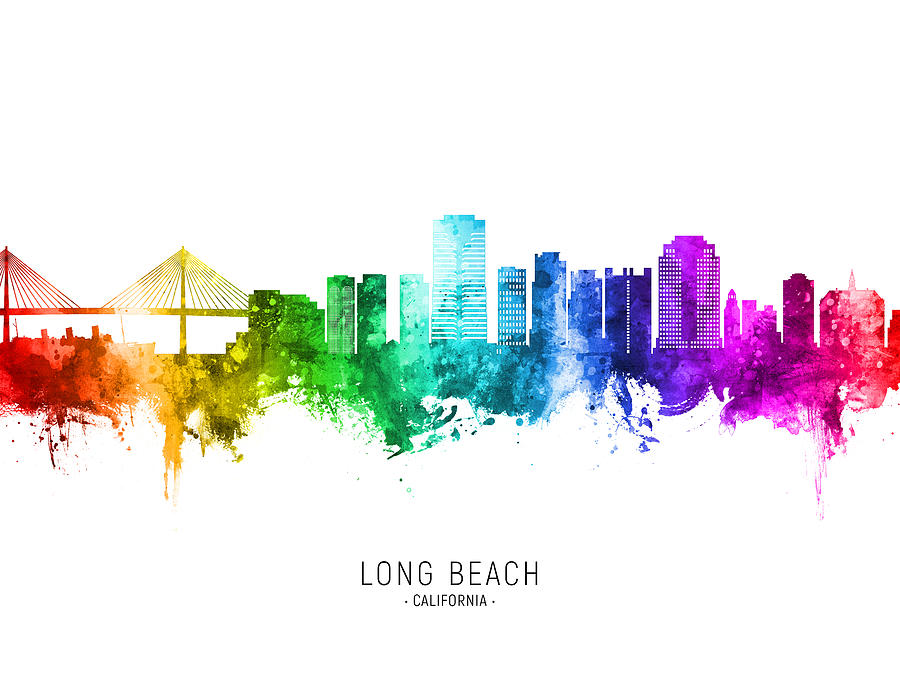 Long Beach California Skyline #90 Digital Art by Michael Tompsett