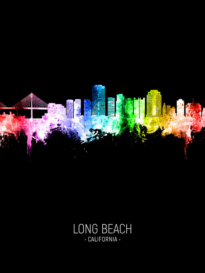 Long Beach California Skyline #99 Digital Art by Michael Tompsett