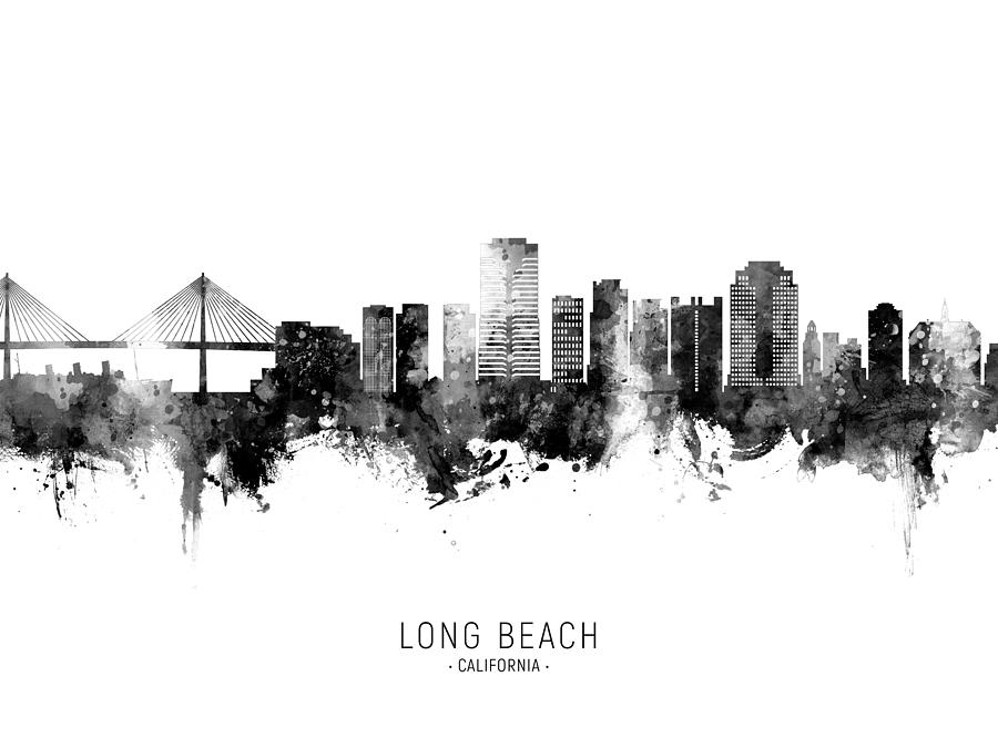 Long Beach Digital Art - Long Beach California Skyline by Michael Tompsett