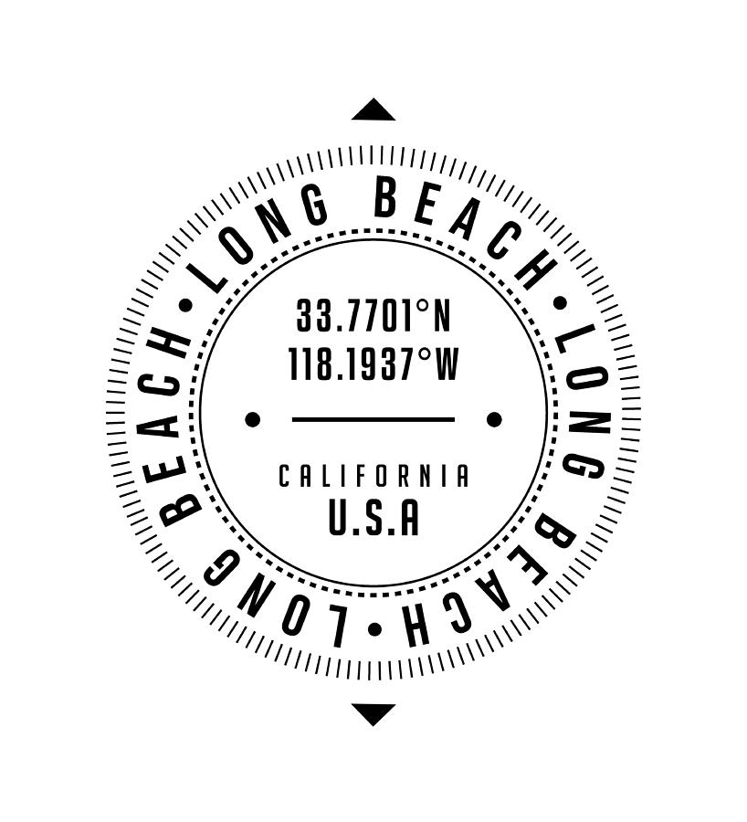 Long Beach Digital Art - Long Beach, California, USA - 1 - City Coordinates Typography Print - Classic, Minimal by Studio Grafiikka