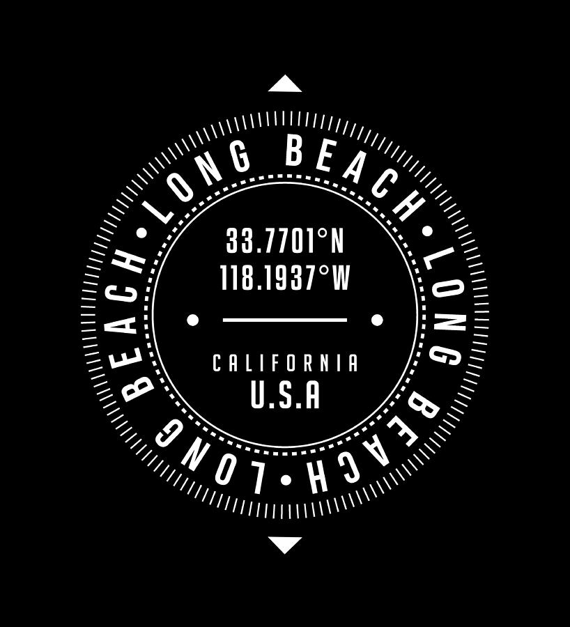 Long Beach Digital Art - Long Beach, California, USA - 2 - City Coordinates Typography Print - Classic, Minimal by Studio Grafiikka