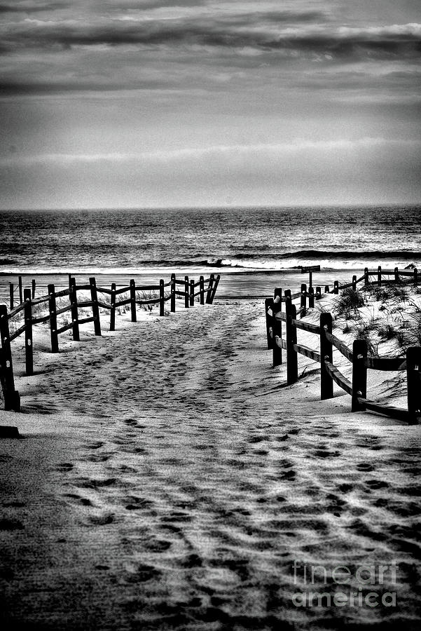 Long Beach Island Walkway black and white Photograph by Paul Ward