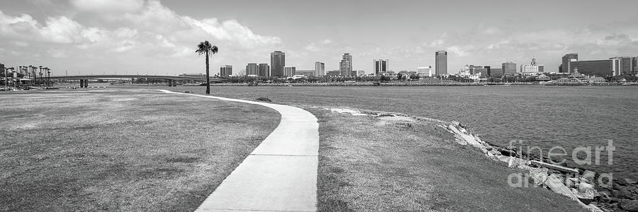 Long Beach Skyline Black and White Panorama Photo Photograph by Paul Velgos