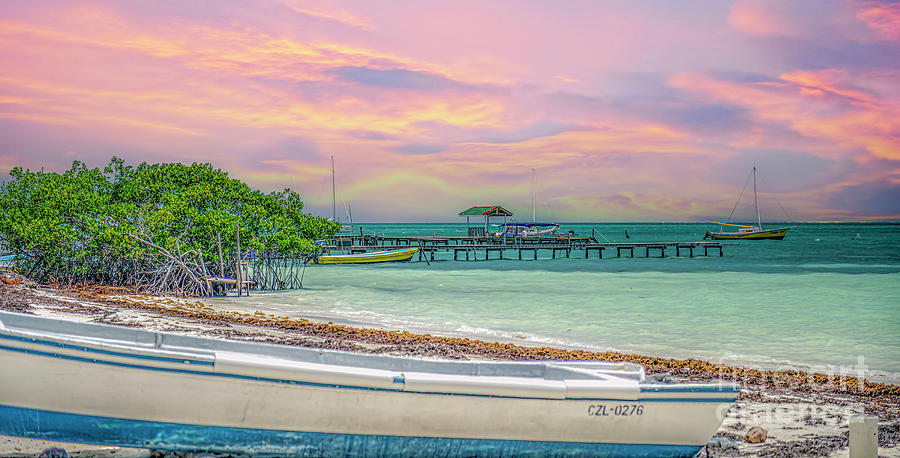 Long Boat Sunset Belize Photograph by David Zanzinger