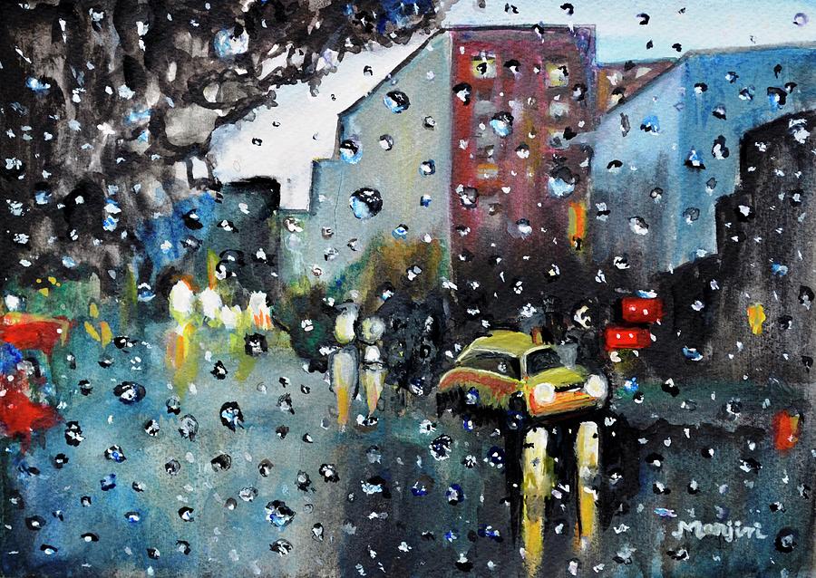 Long Drive in the rain romantic watercolor Painting by Manjiri Kanvinde