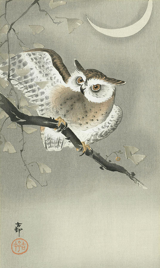Long eared owl in ginkgo Painting by MotionAge Designs