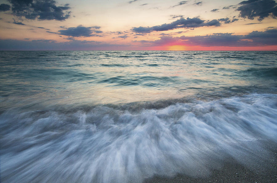 Long exposure of Gulf of Mexico coast at scenic sunset, Florida, USA Photograph by Matt Stirn / Aurora Photos