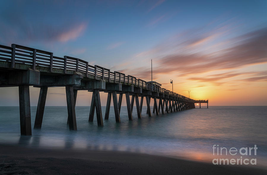 Long Exposure Sunset at Venice Fishing Pier, Florida Photograph by Liesl Walsh