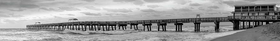 Long Fishing Pier at Dawn Black and White  Photograph by Debra and Dave Vanderlaan
