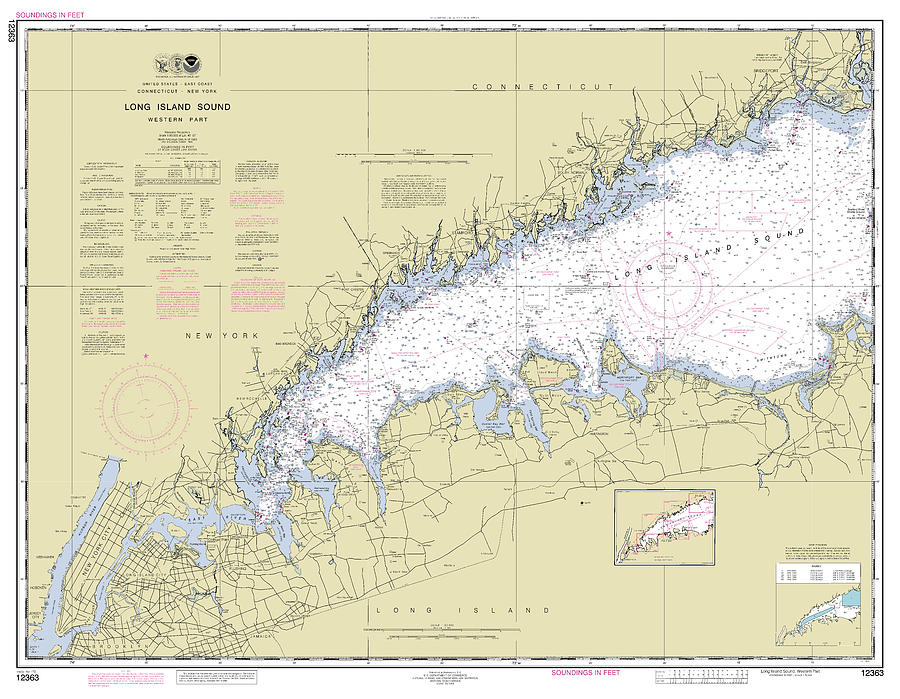 Long Island Sound Western Part, NOAA Chart 12363 Digital Art by Nautical Chartworks