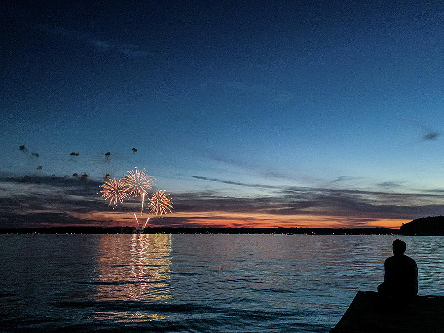 Long Lake Michigan Fireworks Photograph by Leland Branco