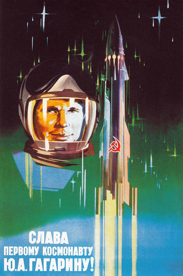 Long Live The First Astronaut Gagarin - Soviet Propaganda 1961 Painting by War Is Hell Store