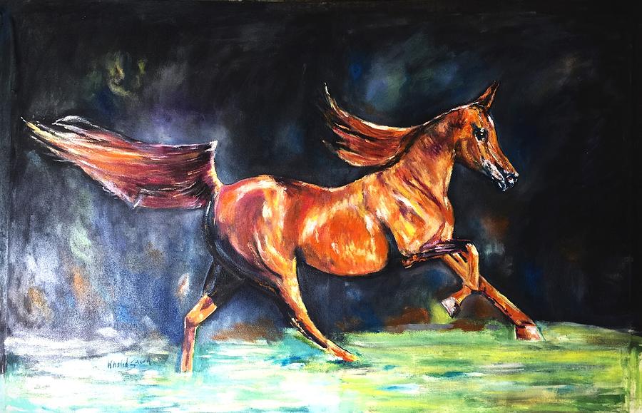 Horse Painting - Long steps by Khalid Saeed