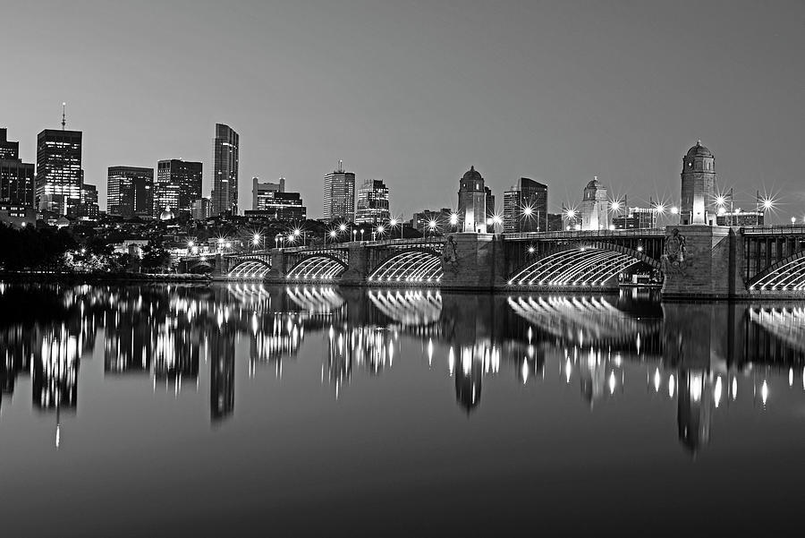 Longfellow Bridge Blue Reflection Charles River Boston MA Blue Reflection Black and White Photograph by Toby McGuire
