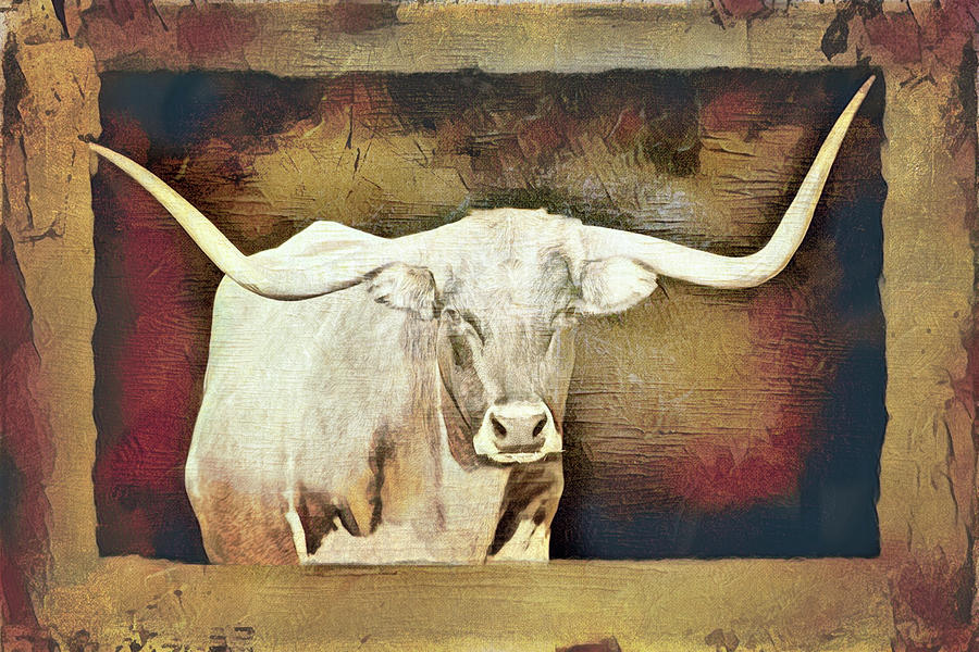 Longhorn Cow Sepia And Brown - Cow Art - Longhorn Cows - Cow Decor Mixed Media