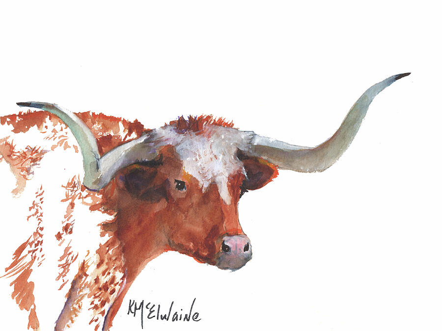 Portrait Painting - Longhorn Portrait LH006 by Texas Watercolor Artist Kathleen McElwaine by Kathleen McElwaine Portrait Painting - Longhorn Portrait LH006 by Texas Watercolor Artist Kathleen McElwaine by Kathleen McElwaine