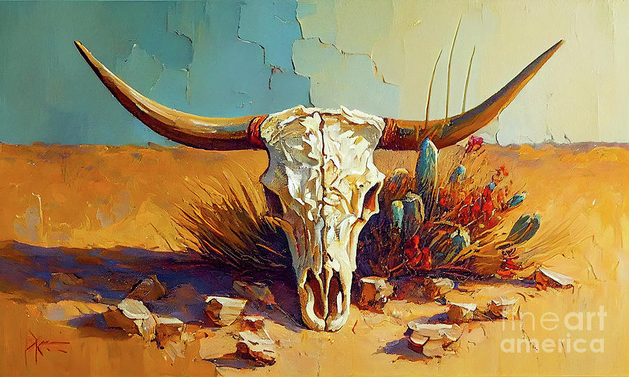 Longhorn Skull Painting by Glenn Robins