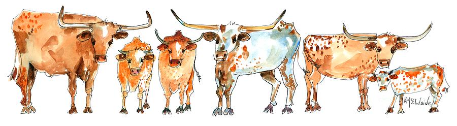 Longhorn Watercolor Painting Together We Stand LH013 Painting by ...