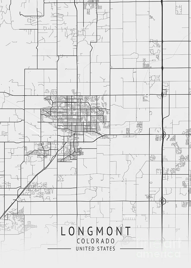 Longmont - Colorado US Gray City Map Digital Art by Tien Stencil - Fine