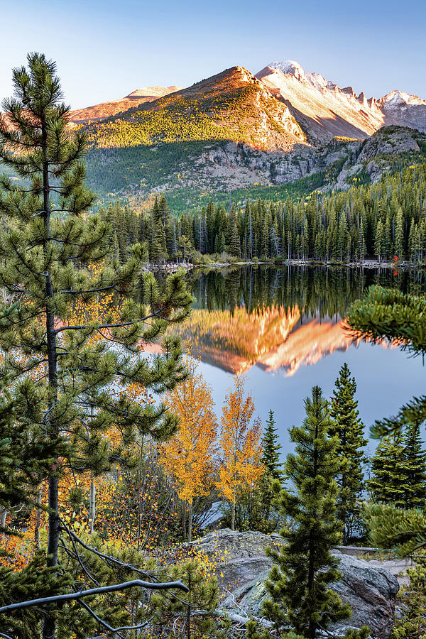 Sunset Photograph - Longs Peak Mountain Reflection Sonata In Autumn by Gregory Ballos