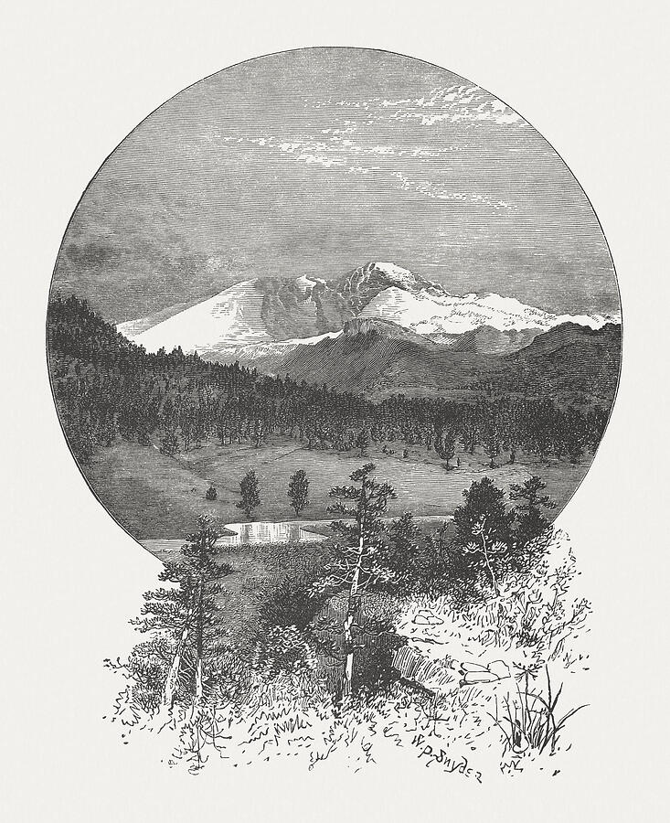 Longs Peak Mountain, Rocky Mountains, Colorado, USA, published in 1880 Drawing by Zu_09