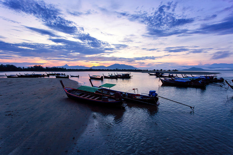 Longtail boat at Bang Ben Beach in sunrise time Photograph by Pakin Songmor