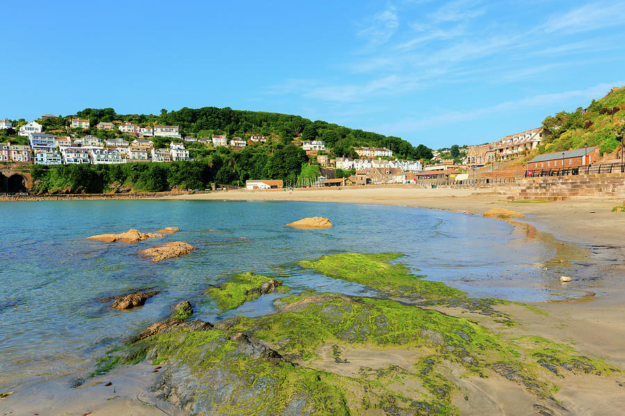 Looe Beach Cornwall With Green Seaweed Blue Sea And Sky Photograph By ...