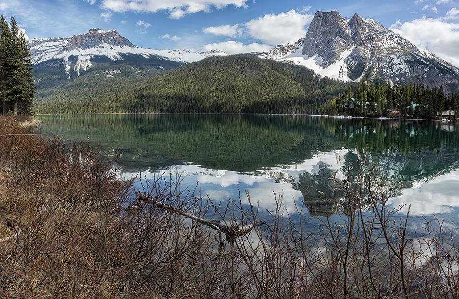 Looking Across Emerald Lake with Mt Wapta and Mt Burgess Photograph by Belinda Greb