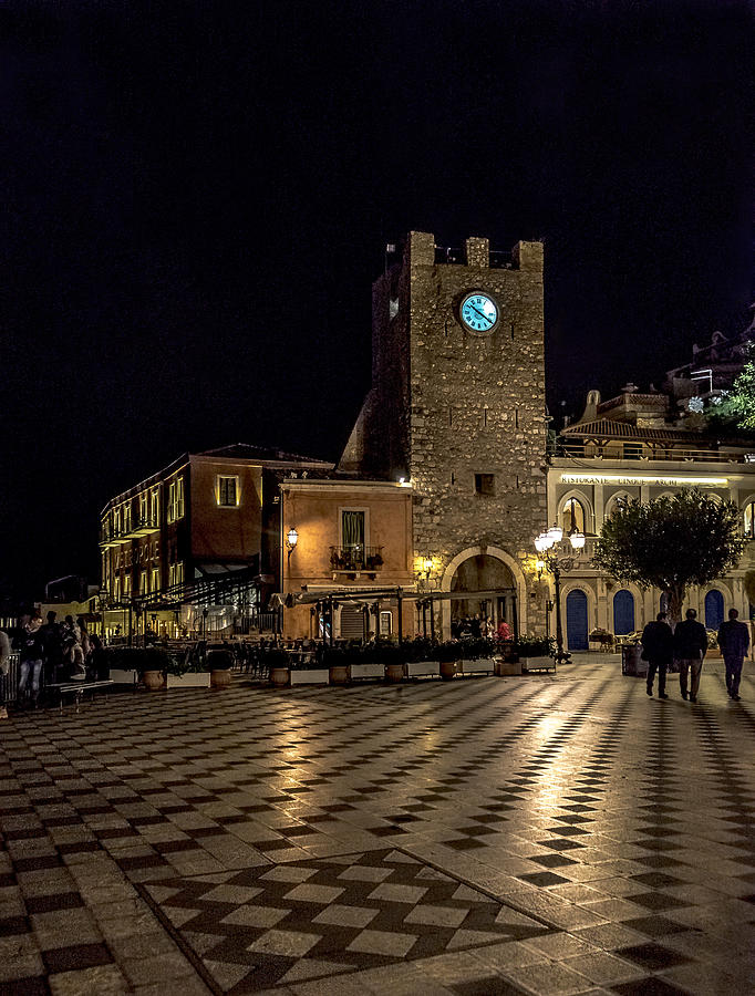 Looking Across Piazza IX Aprile at Clock Tower, Taormina Photograph by Chris Minerva