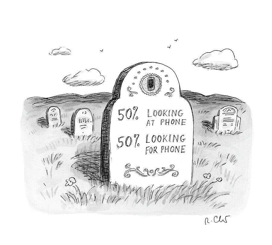 Looking at Phone or Looking for Phone Drawing by Roz Chast