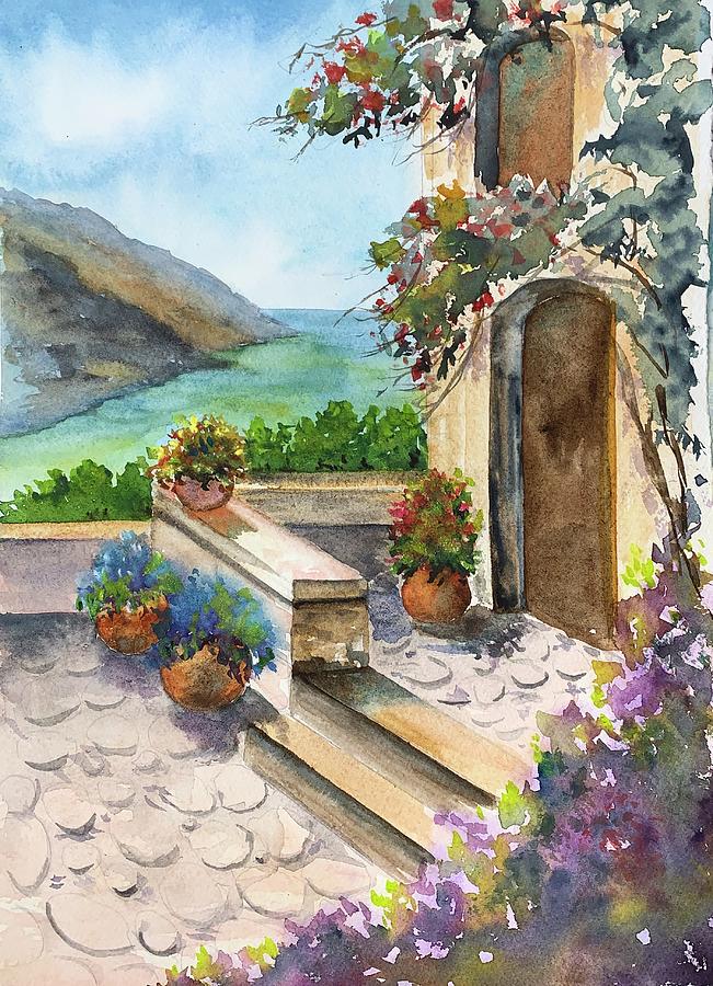 Looking at the Mediterranean  Painting by Paintings by Florence - Florence Ferrandino