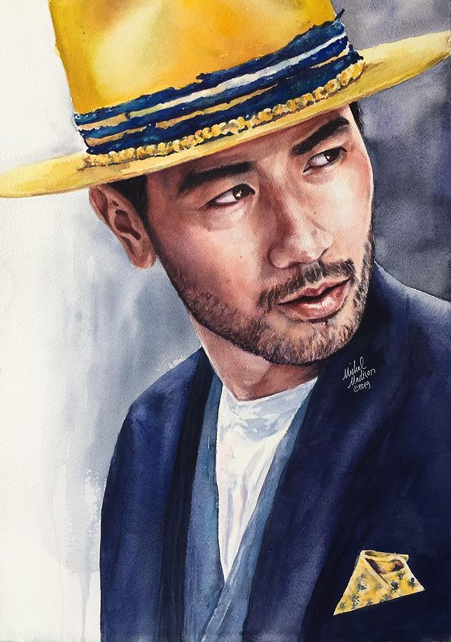 Asian Celebrity Painting - Looking Back by Michal Madison