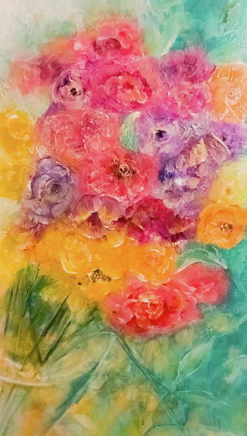Looking Down At  Painterly Flowers Painting by Lisa Kaiser