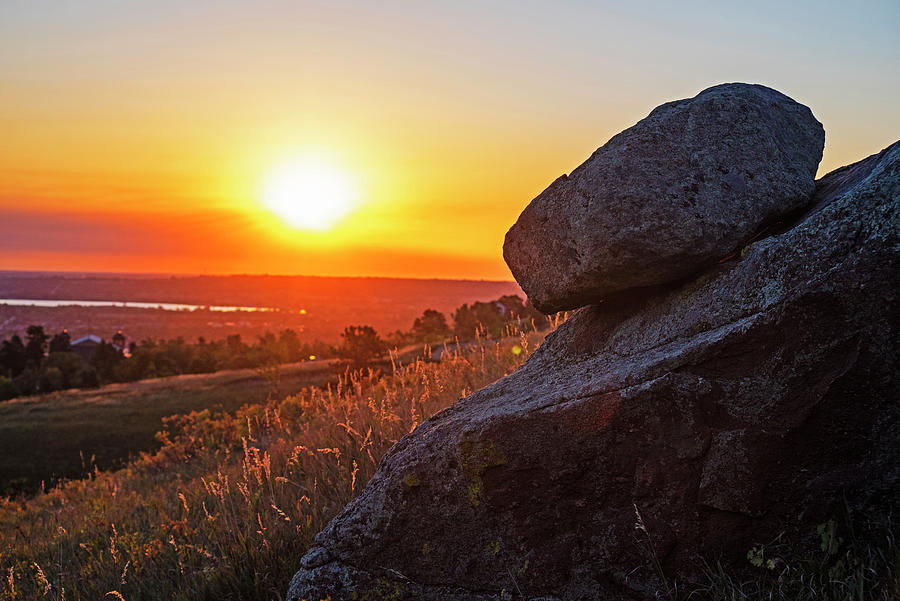 Looking down on Boulder from a Boulder in Boulder Colorado at Sunrise Photograph by Toby McGuire