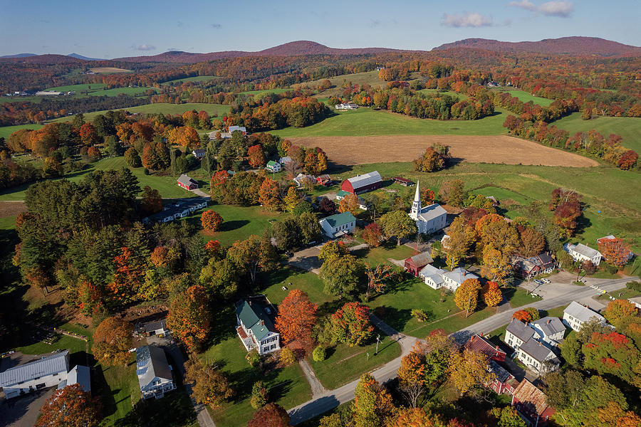 Looking Down on Peacham, Vermont During Fall Foliage Season - October 2021 Photograph by John Rowe