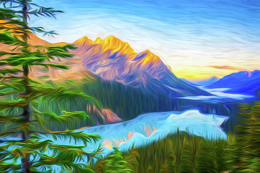 Looking Down on Peyto Lake Banff National Park Canada Digital Painting ...