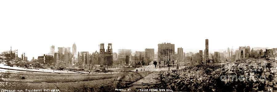 San Francisco Photograph - Looking down Powell Street ruins from Nob Hill - April  1906 by Monterey County Historical Society