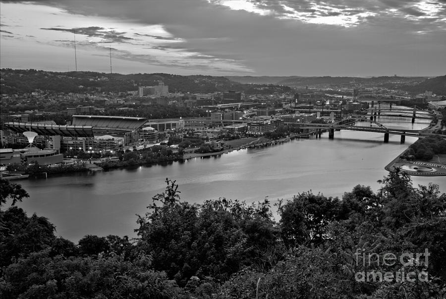 Looking Down The Allegheny River At Sunrise Black And White Photograph by Adam Jewell