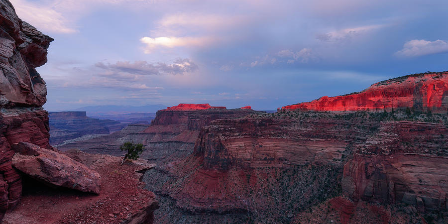Looking down the Shafer Canyon at sunset, Canyonlands Photograph by Murray Rudd