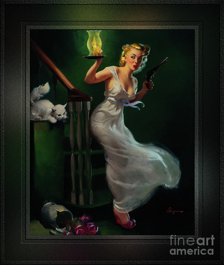 Looking For Trouble by Gil Elvgren Remastered Xzendor7 Vintage Art Reproductions Painting by Rolando Burbon