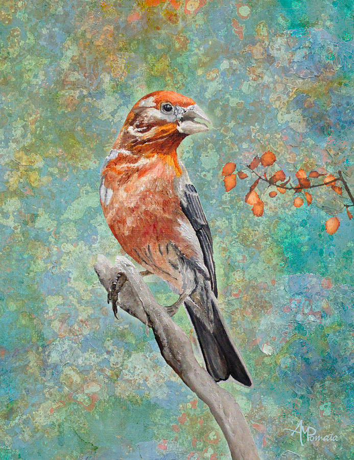 Finch Painting - Looking Forward To The Spring by Angeles M Pomata