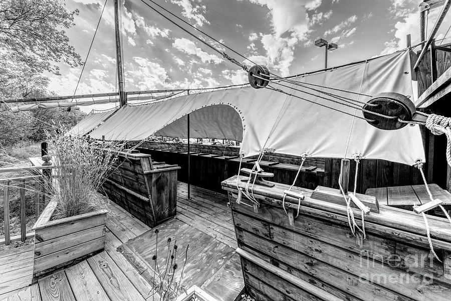 Looking In Lewis And Clark Boat Replica Grayscale Photograph by Jennifer White